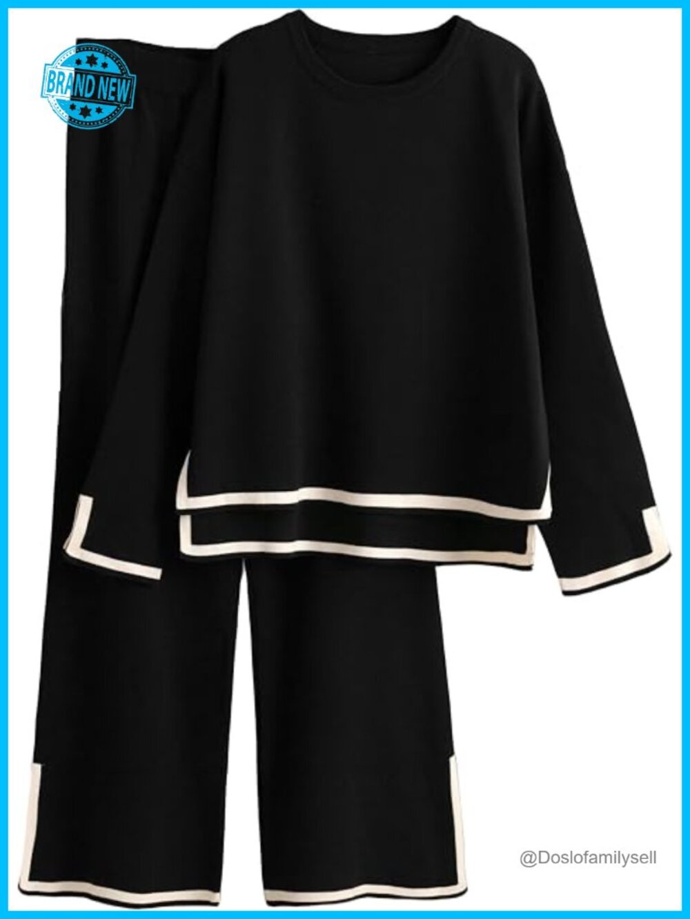 Knit 2 Piece Outfits Long Sleeve Sweater Pullover Top Wide Leg Pants Lounge Set